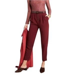 Anthropologie | Sasha Button-Fly Tapered Trousers in Wine Size 2 NWT